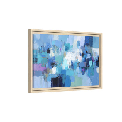 Abstract Blue Canvas Wall Art – natural wood framed canvas