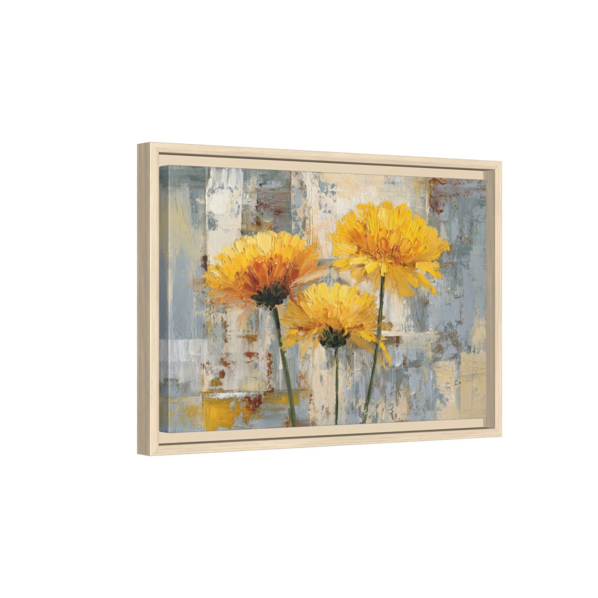 Abstract Yellow Flower Canvas Art – natural wood framed canvas