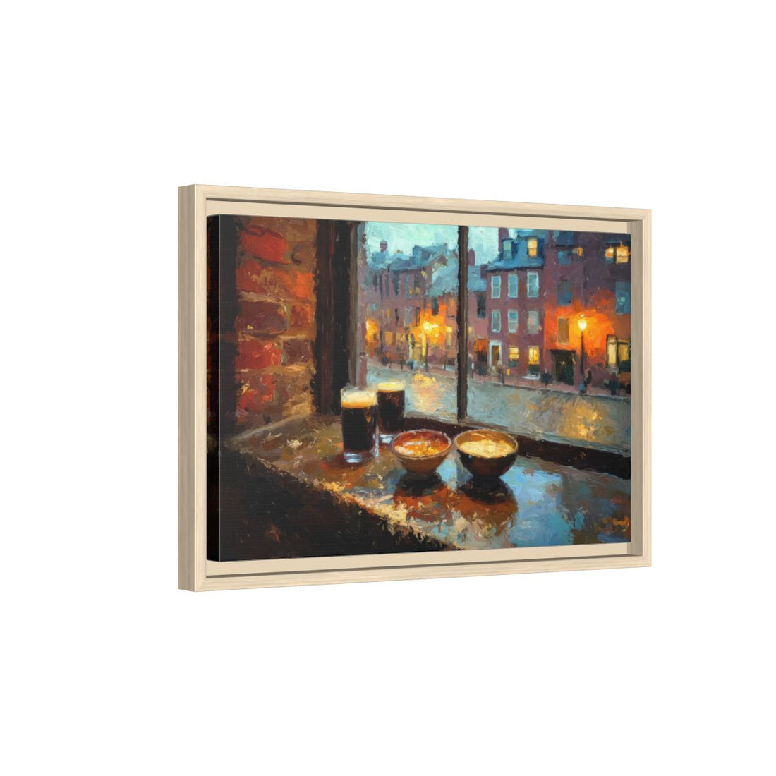 Boston Harbor Tavern Canvas Art – natural wood framed canvas