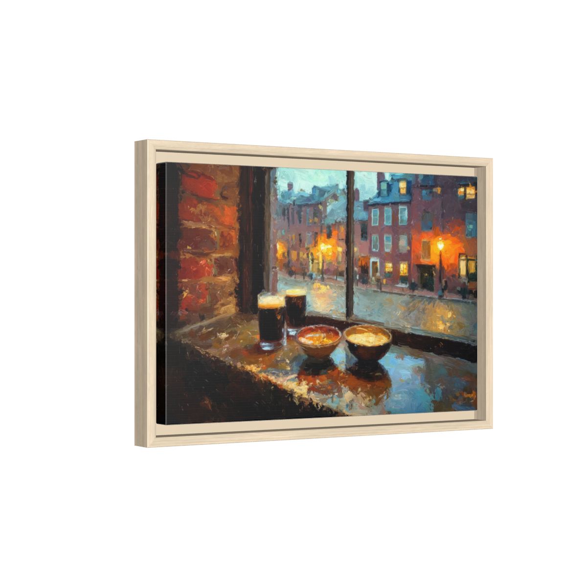Boston Harbor Tavern Canvas Art – natural wood framed canvas