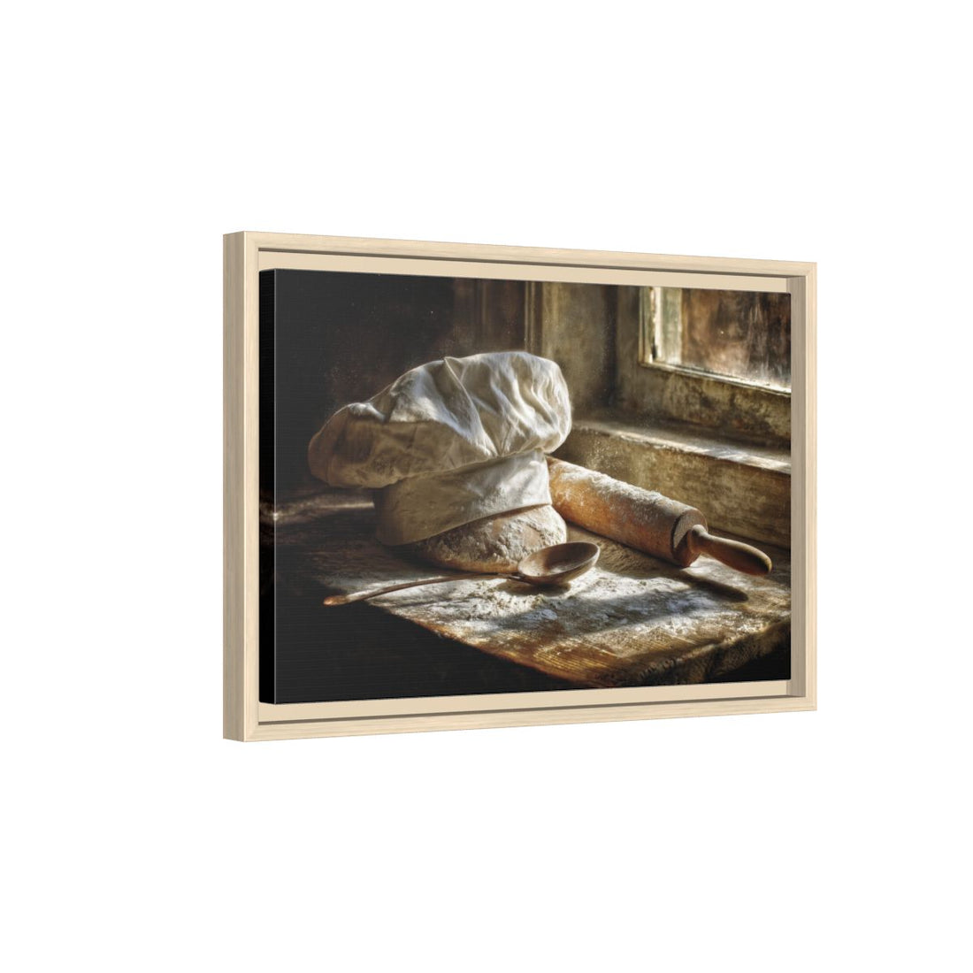 Rustic Kitchen Chef Hat Wall Art – natural wood framed canvas