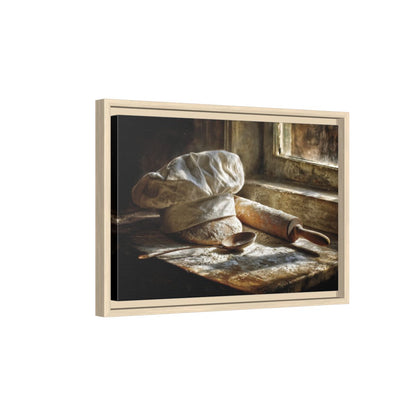 Rustic Kitchen Chef Hat Wall Art – natural wood framed canvas