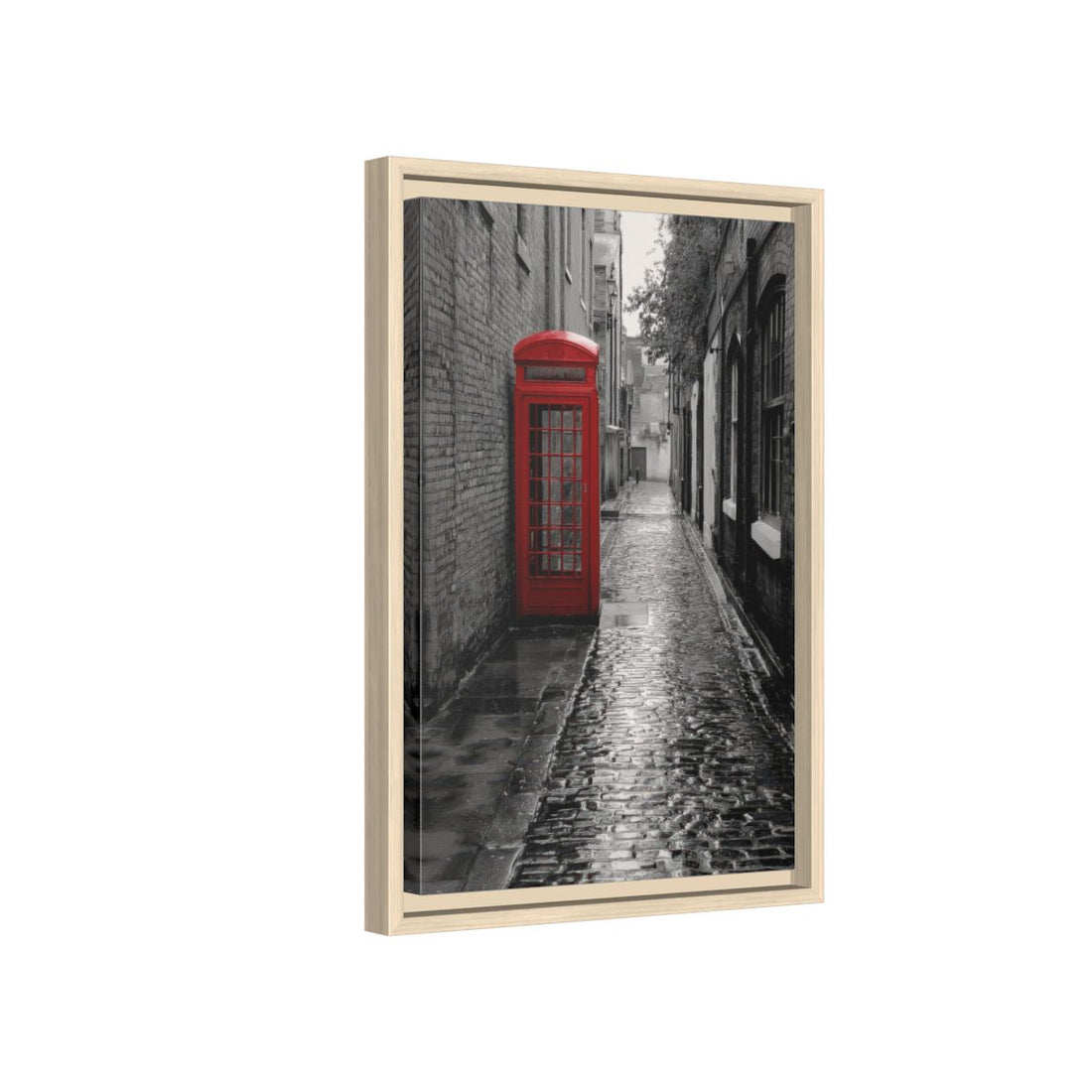 Red Phone Booth London Street Art Canvas Print – natural wood framed canvas