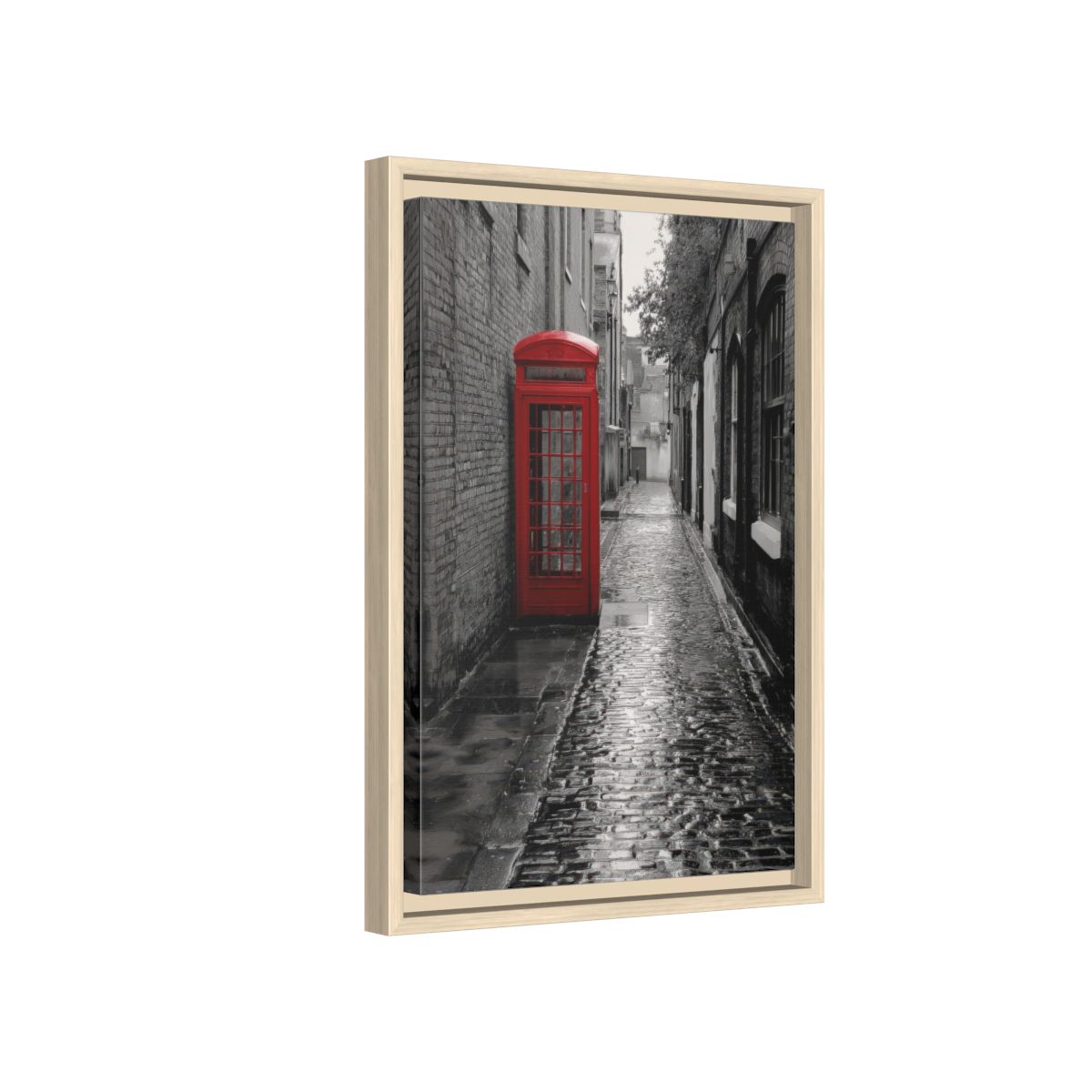Red Phone Booth London Street Art Canvas Print – natural wood framed canvas