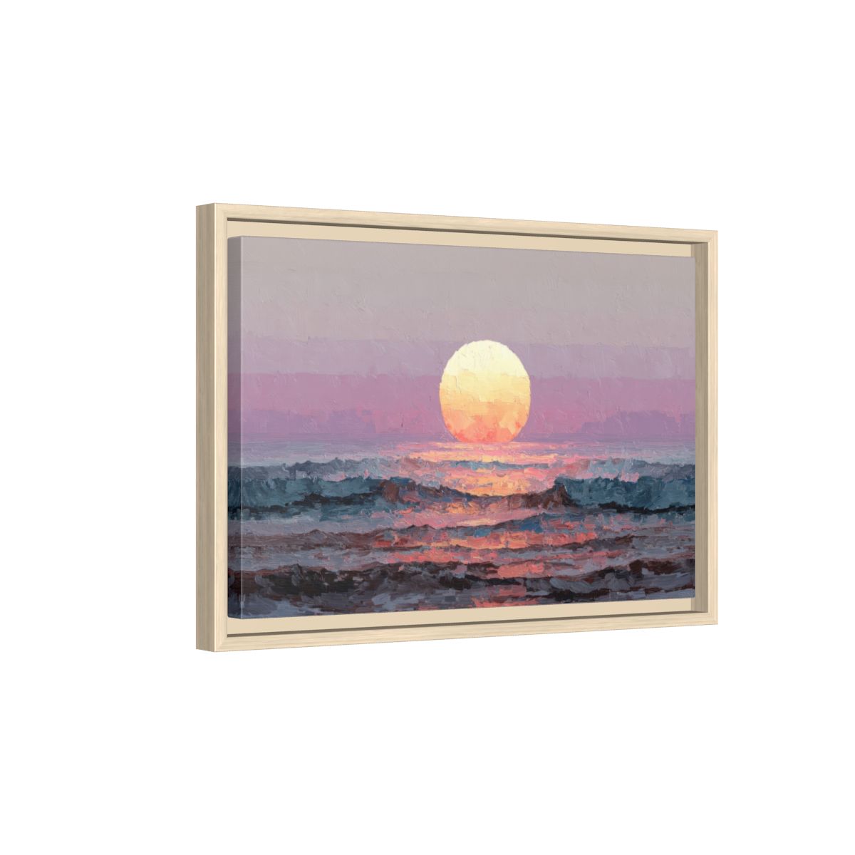 Vintage Coastal Sunset Canvas Wall Art – natural wood framed canvas