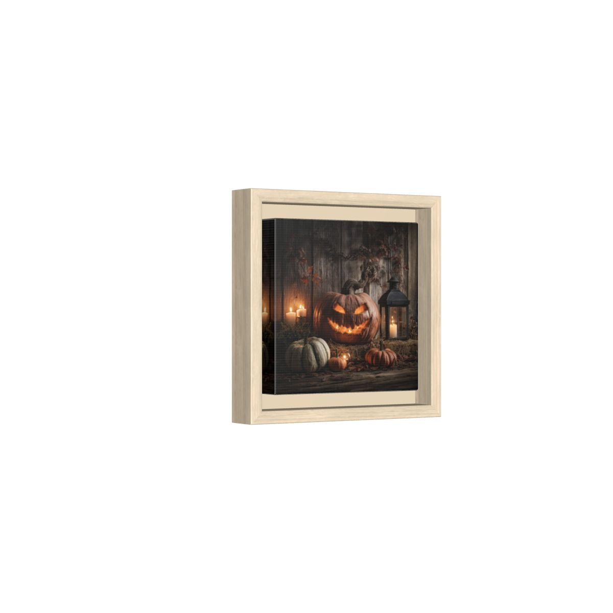 Halloween Jack O Lantern Canvas Wall Art – natural wood framed canvas