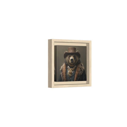 Western Bear Gentleman Canvas Wall Art – natural wood framed canvas