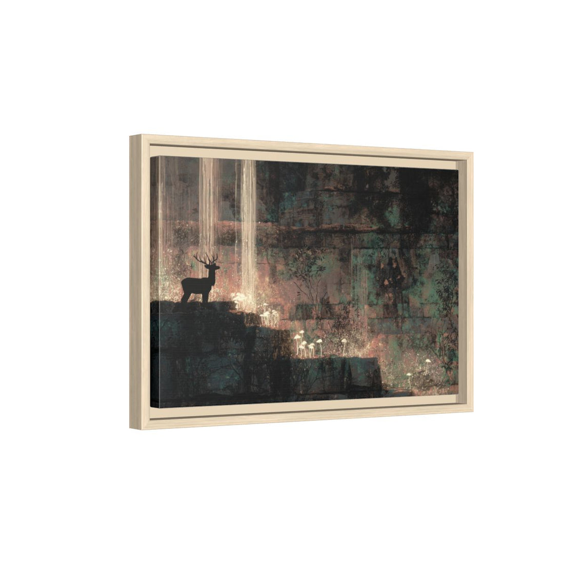 Cave Art Deer Silhouette Print – natural wood framed canvas
