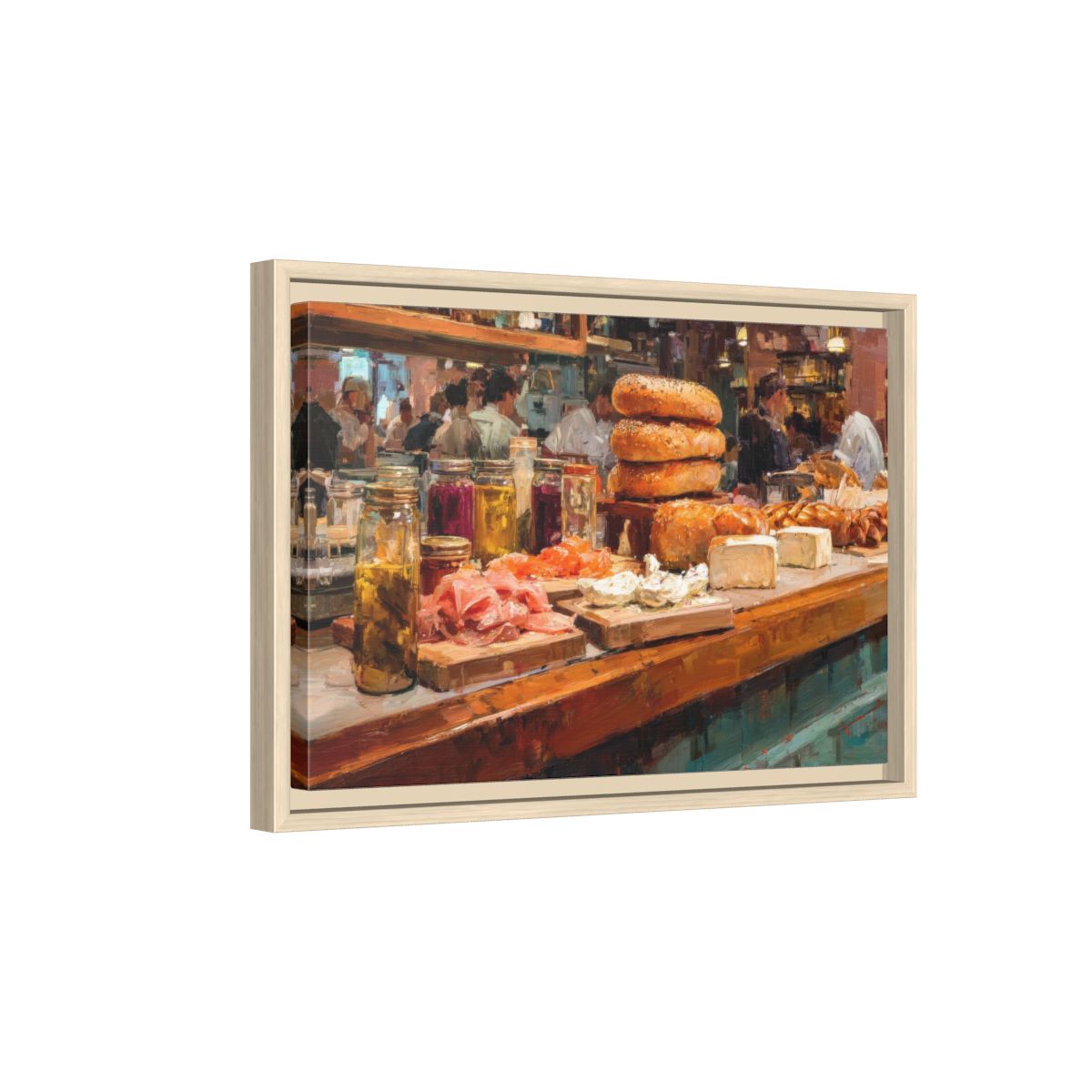 Impressionist Deli Counter Canvas Print – natural wood framed canvas