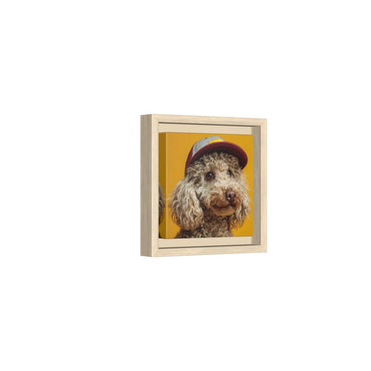 Poodle Baseball Cap Canvas Print – natural wood framed canvas