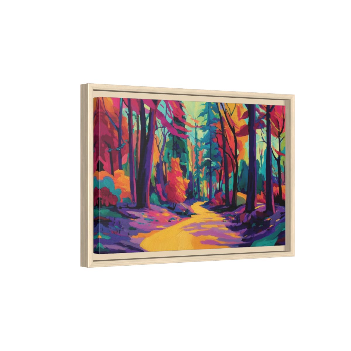 Colorful Forest Path Canvas Art – natural wood framed canvas