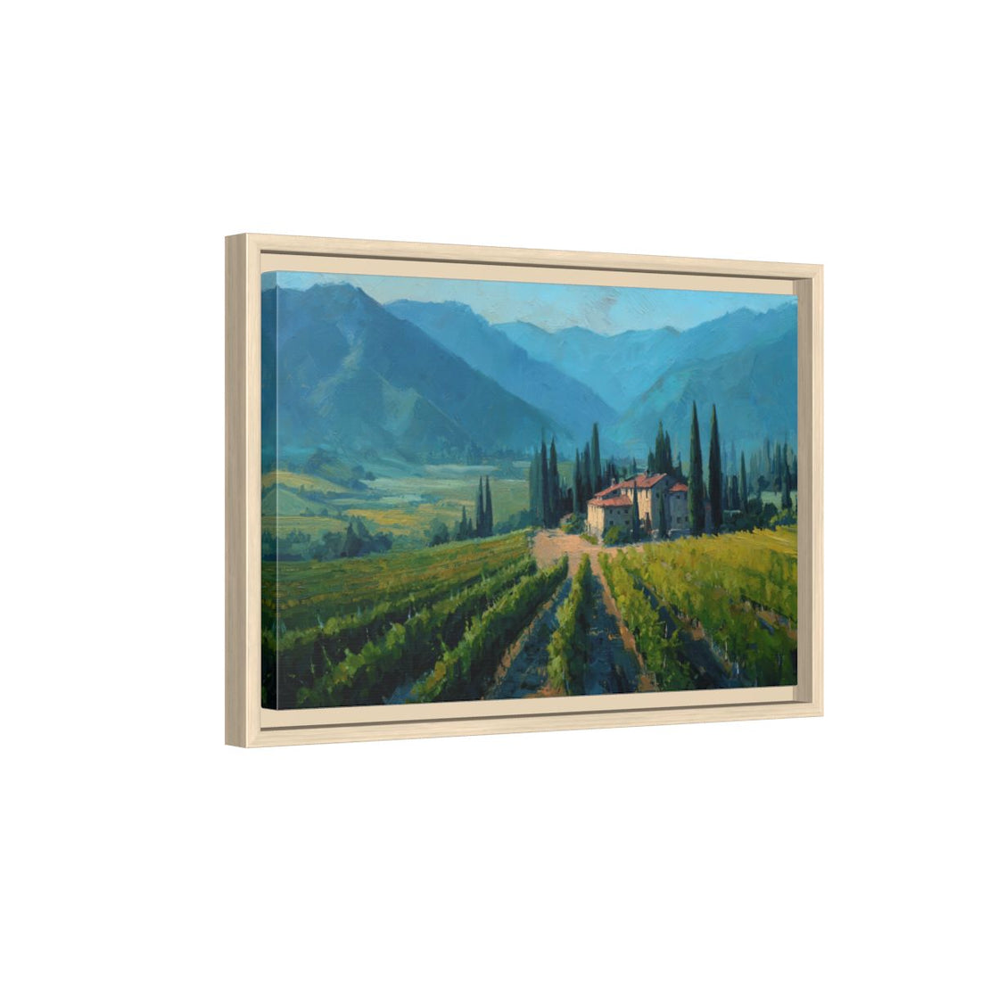 Tuscan Vineyard Canvas Art – natural wood framed canvas