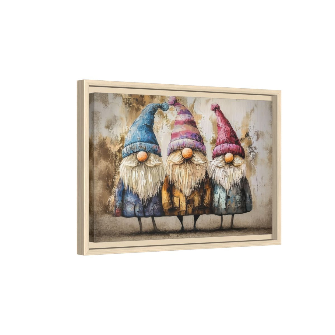 Rustic Gnome Wall Art – natural wood framed canvas