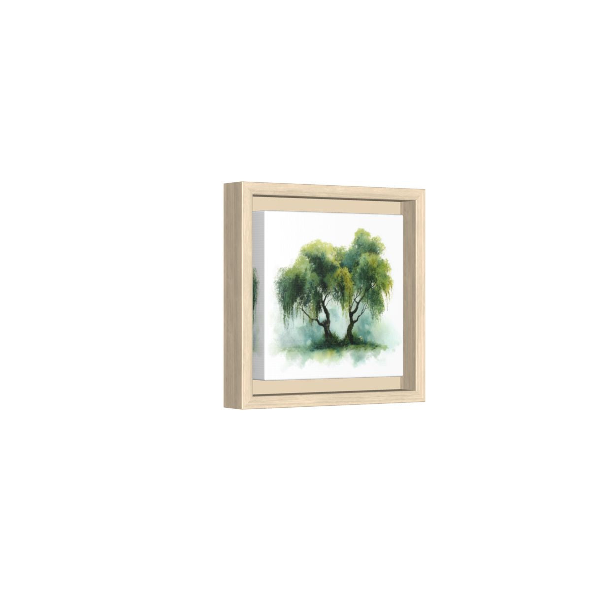 Weeping Willow Watercolor Print – natural wood framed canvas