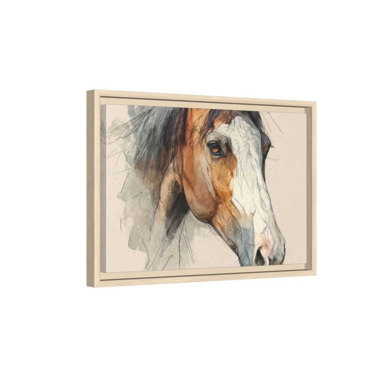 Horse Portrait Canvas Wall Art – natural wood framed canvas