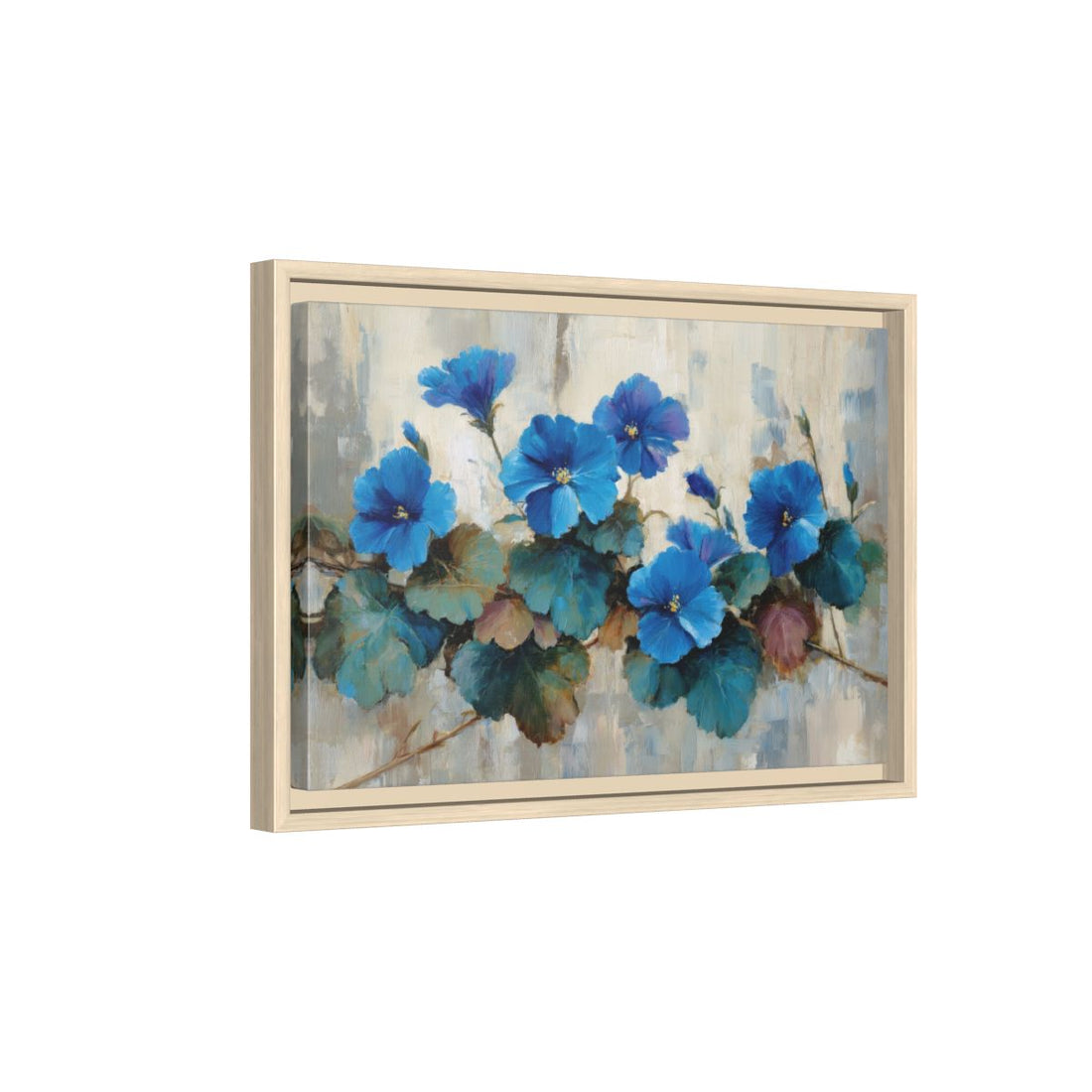 Blue Floral Canvas Wall Art – natural wood framed canvas