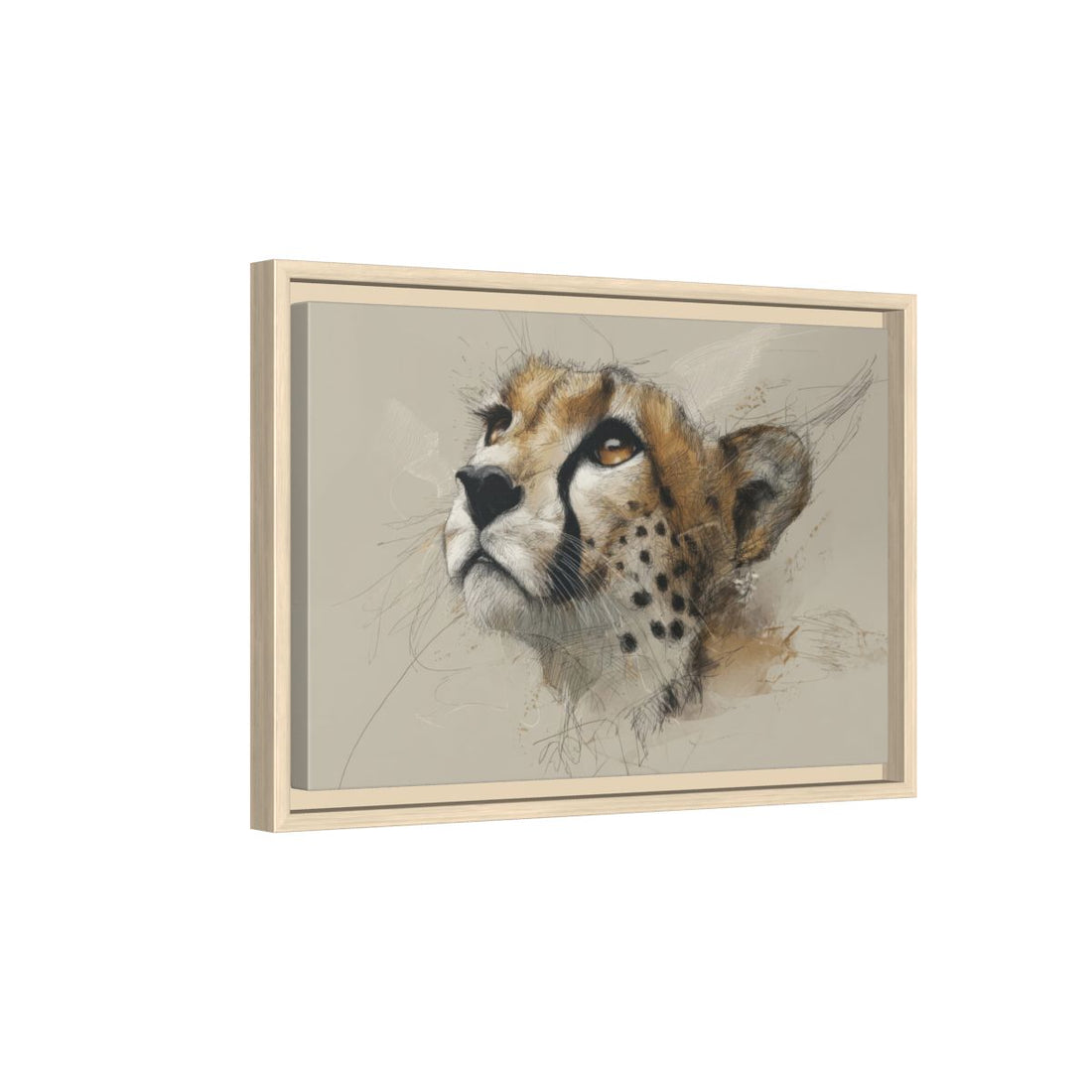 Cheetah Face Canvas Wall Art – natural wood framed canvas