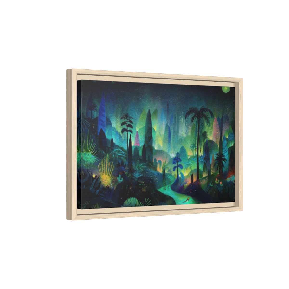 Dark Jungle Canvas Art – natural wood framed canvas