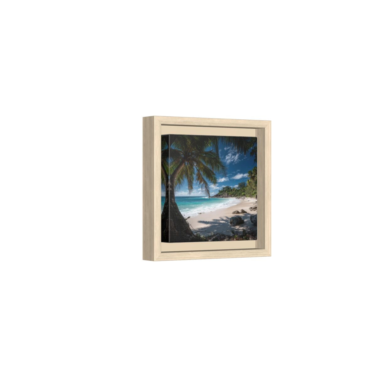 Tropical Beach Palm Tree Canvas Wall Art – natural wood framed canvas