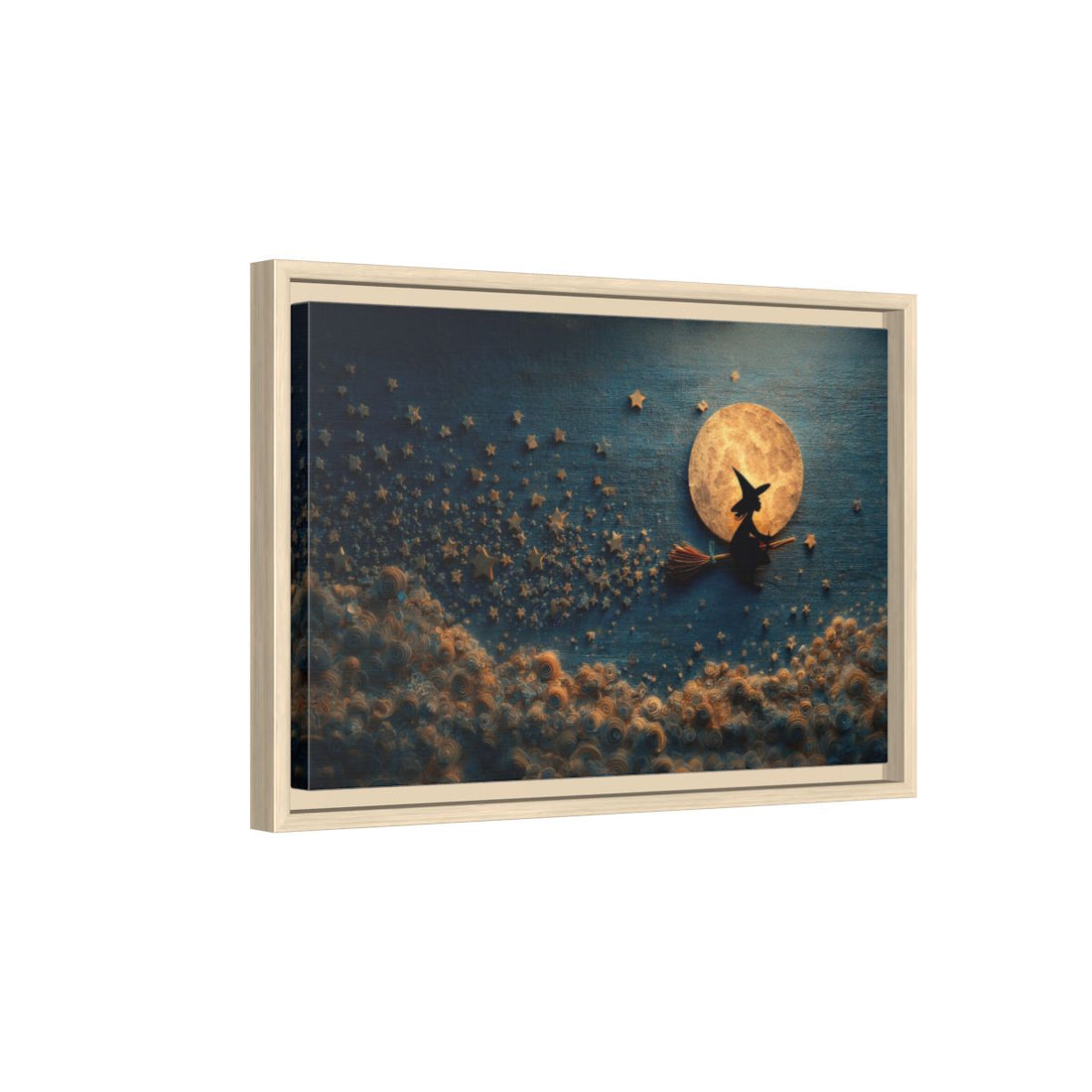Cute Witch Canvas Wall Art – natural wood framed canvas