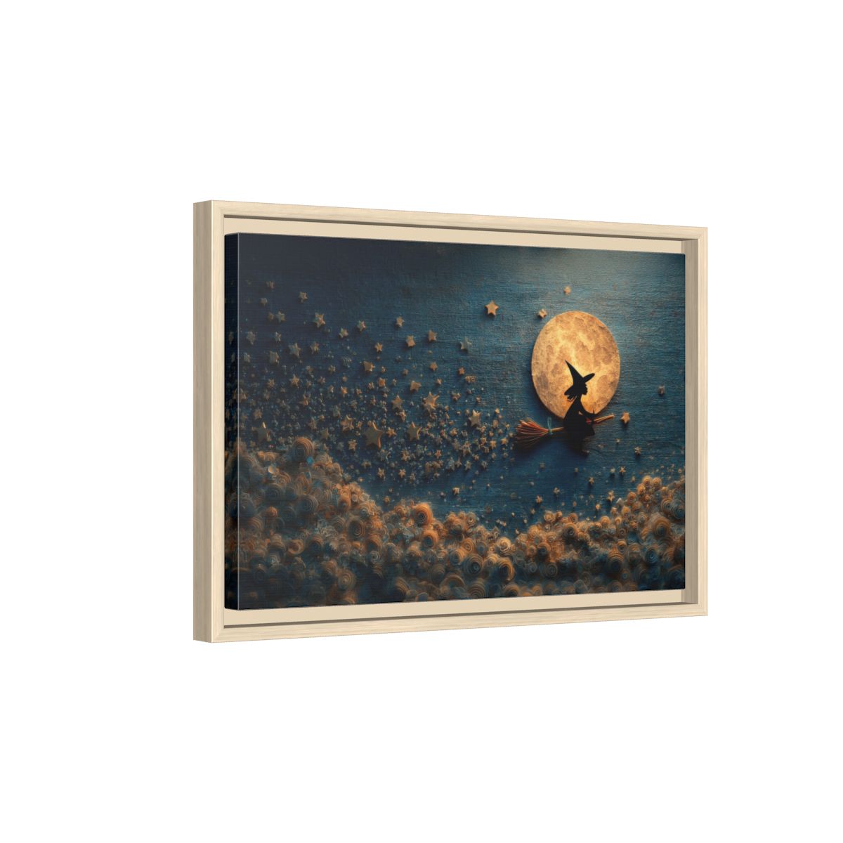 Cute Witch Canvas Wall Art – natural wood framed canvas