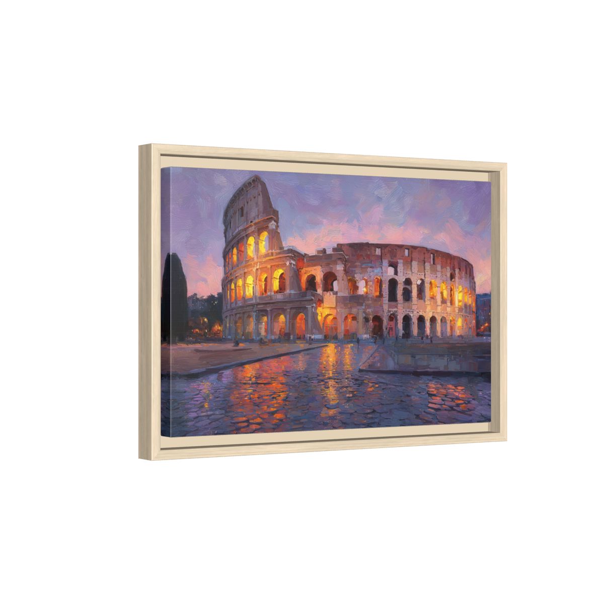Colosseum Sunset Canvas Print – natural wood framed canvas