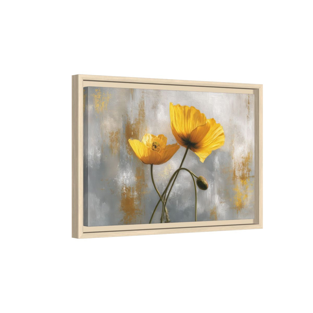 Golden Poppy Flowers Canvas Print – natural wood framed canvas