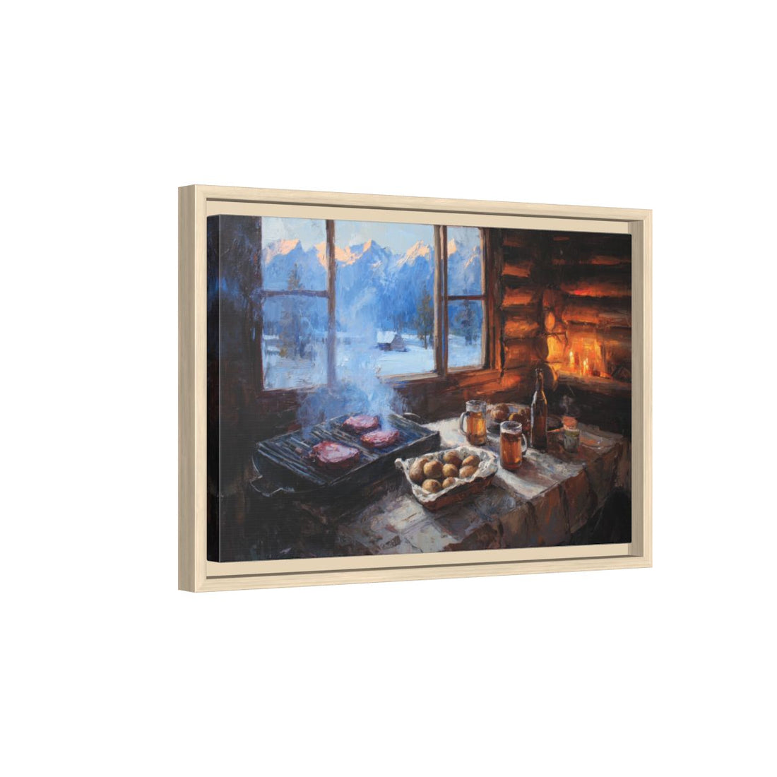 Rocky Mountain Lodge Canvas Print – natural wood framed canvas