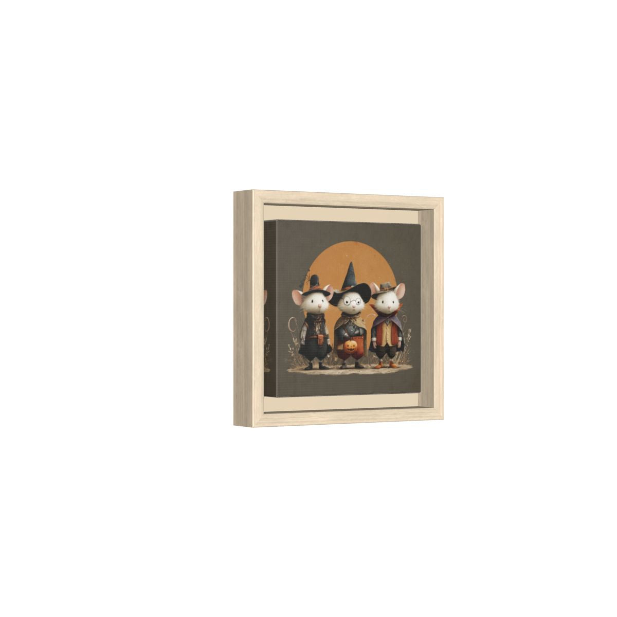 Halloween Mice Canvas Print – natural wood framed canvas