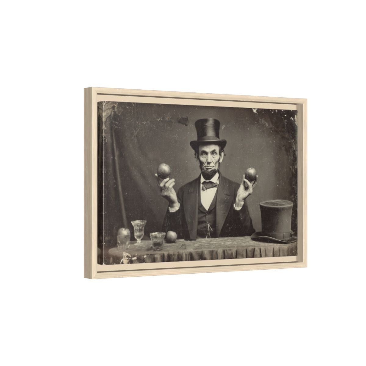 Lincoln Portrait Canvas Art – natural wood framed canvas