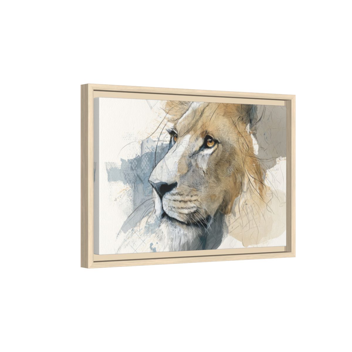 Lion Portrait Canvas Wall Art – natural wood framed canvas