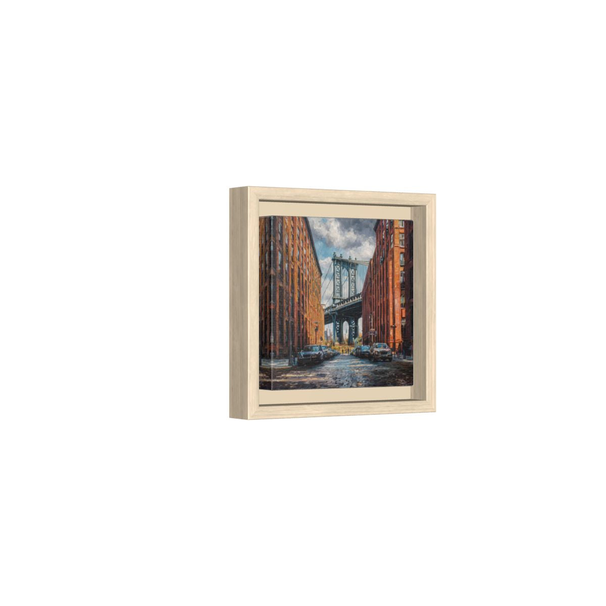 Manhattan Bridge DUMBO Brooklyn Canvas Art – natural wood framed canvas