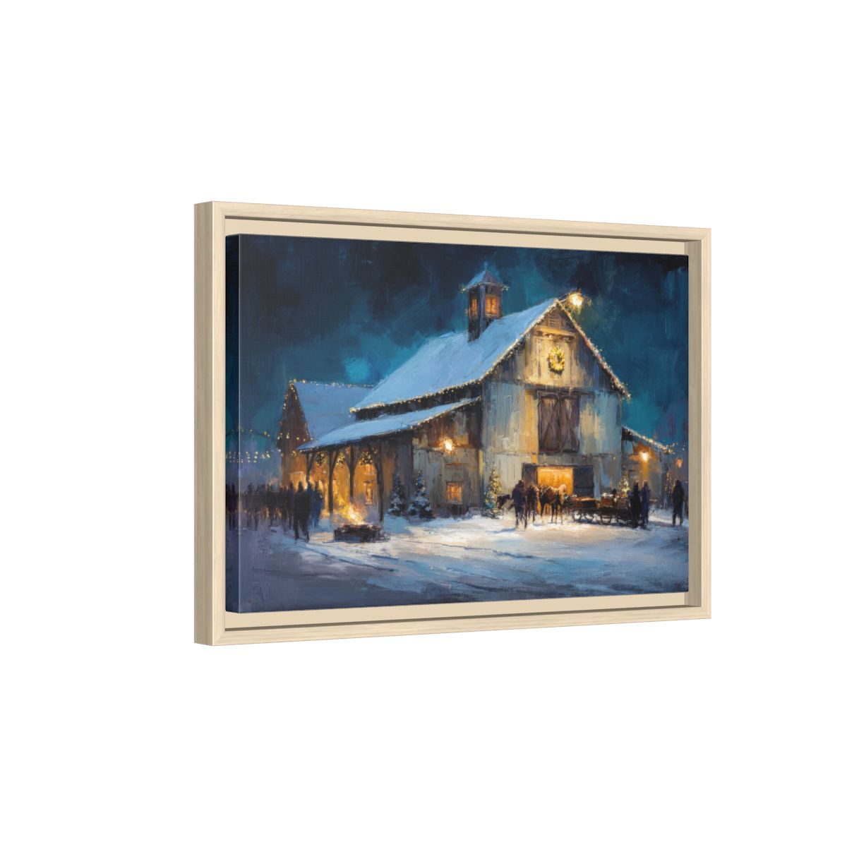 Winter Barn Wedding Wall Art – natural wood framed canvas