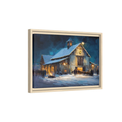 Winter Barn Wedding Wall Art – natural wood framed canvas
