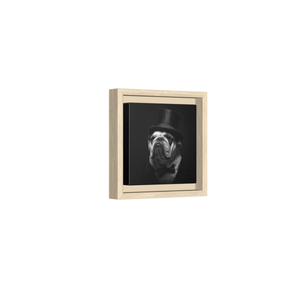 Bulldog Top Hat Canvas Print – natural wood framed canvas