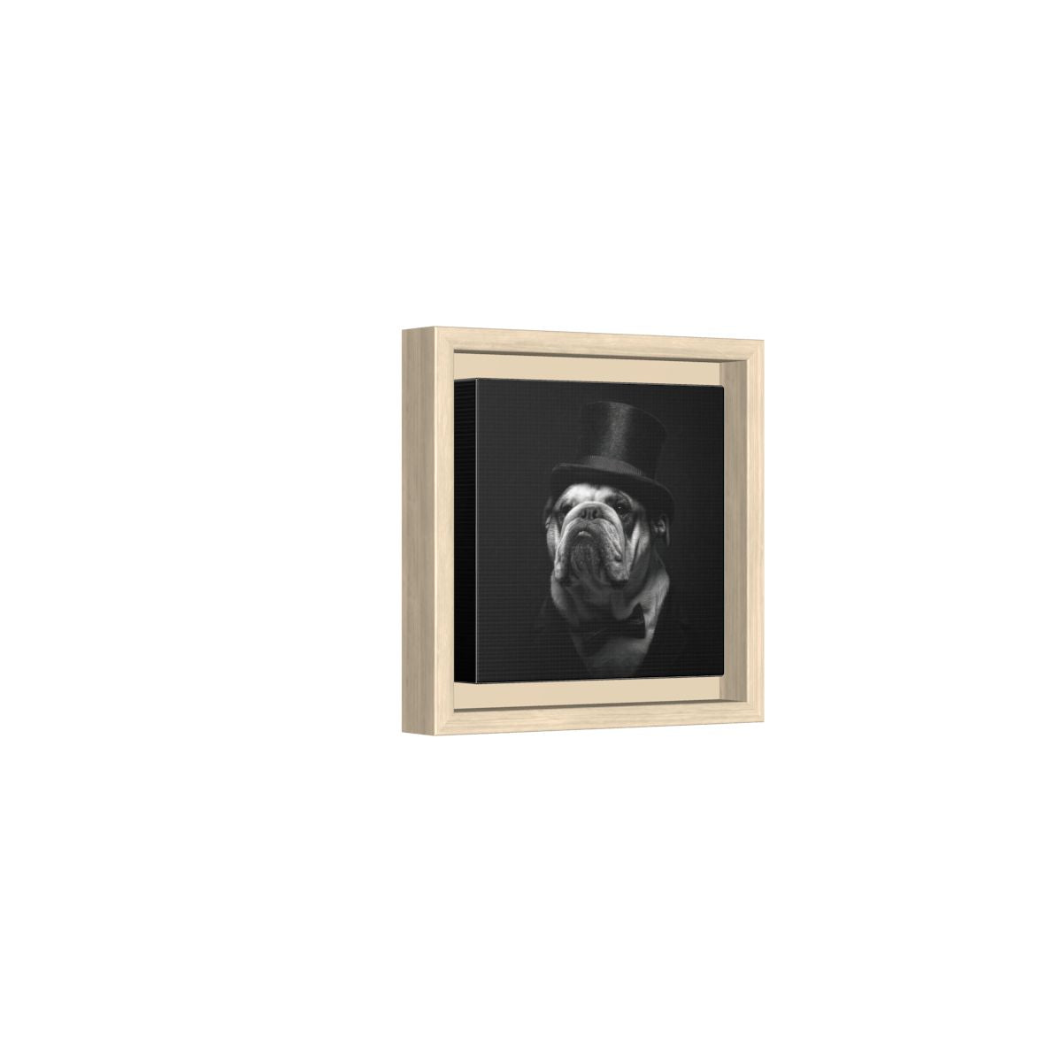Bulldog Top Hat Canvas Print – natural wood framed canvas