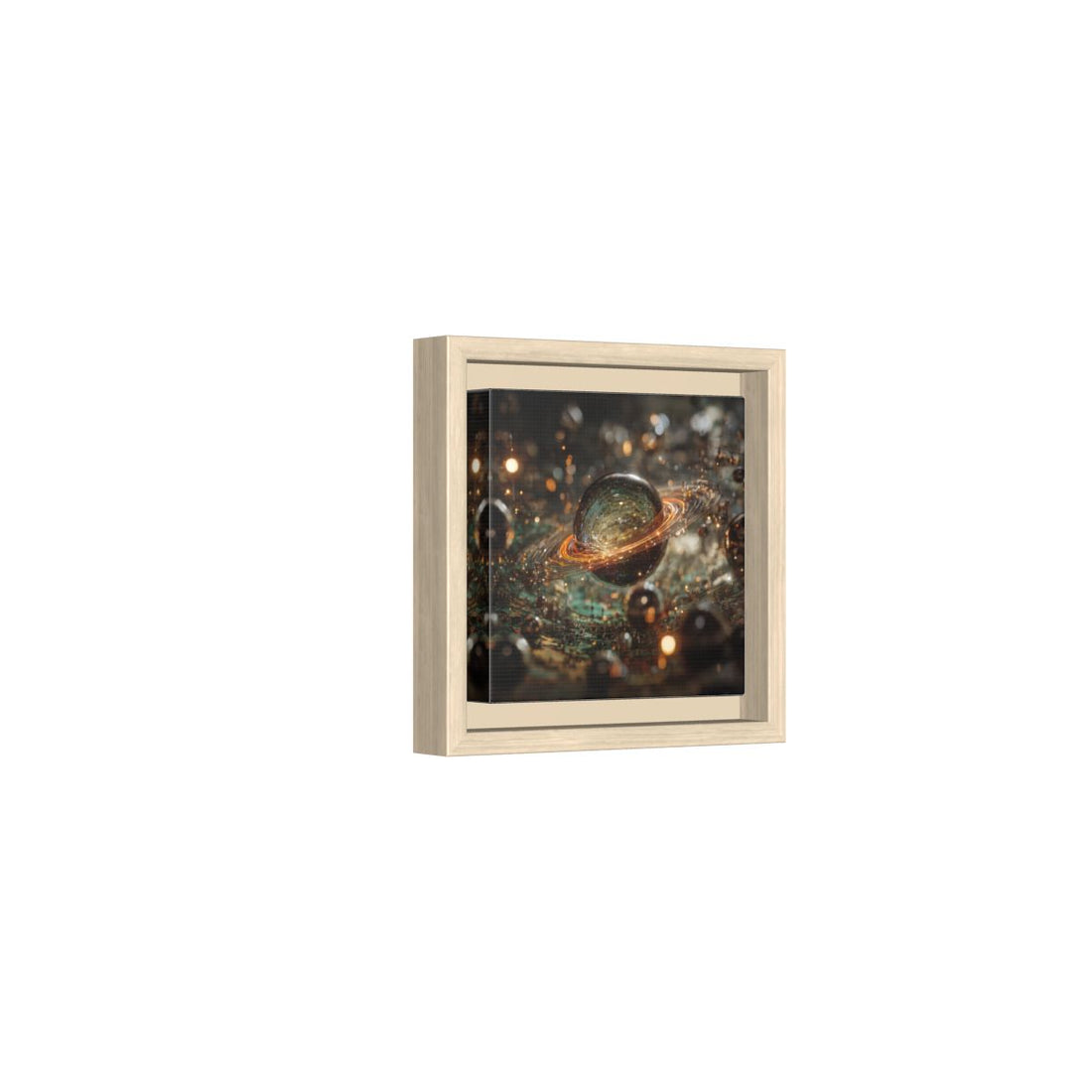 Abstract Saturn Planet Canvas Art – natural wood framed canvas
