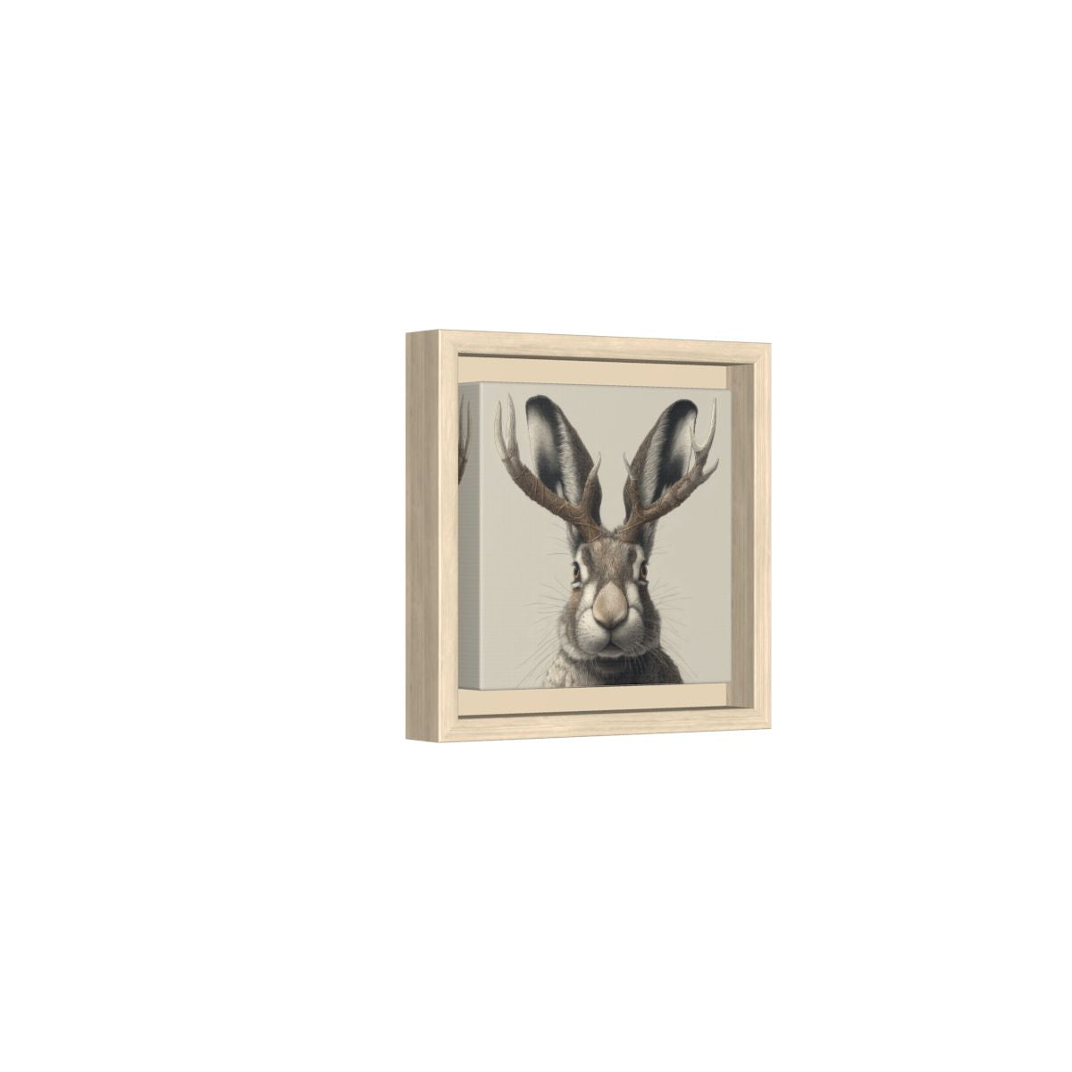 Jackalope Art Print – natural wood framed canvas