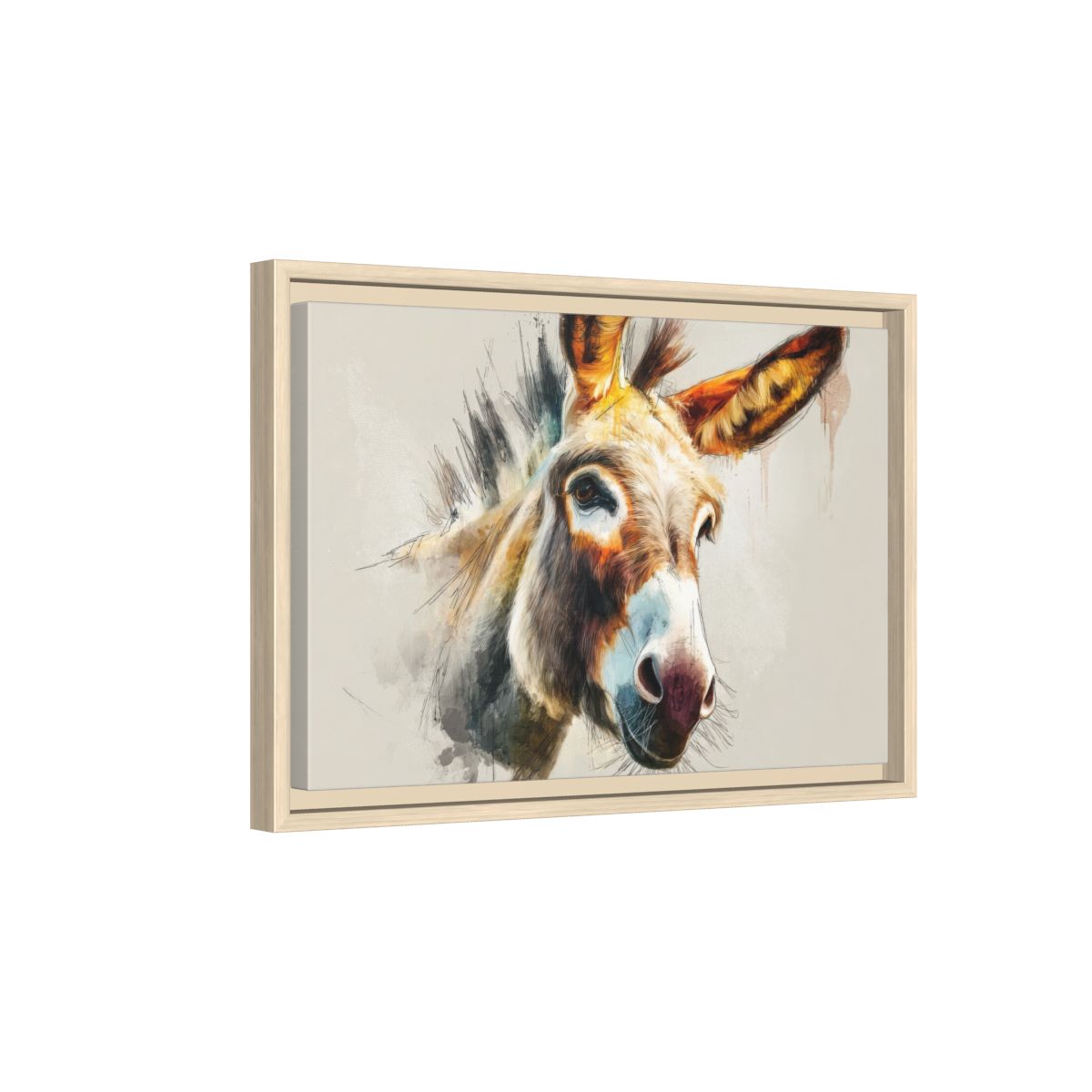 Donkey Portrait Canvas Wall Art – natural wood framed canvas