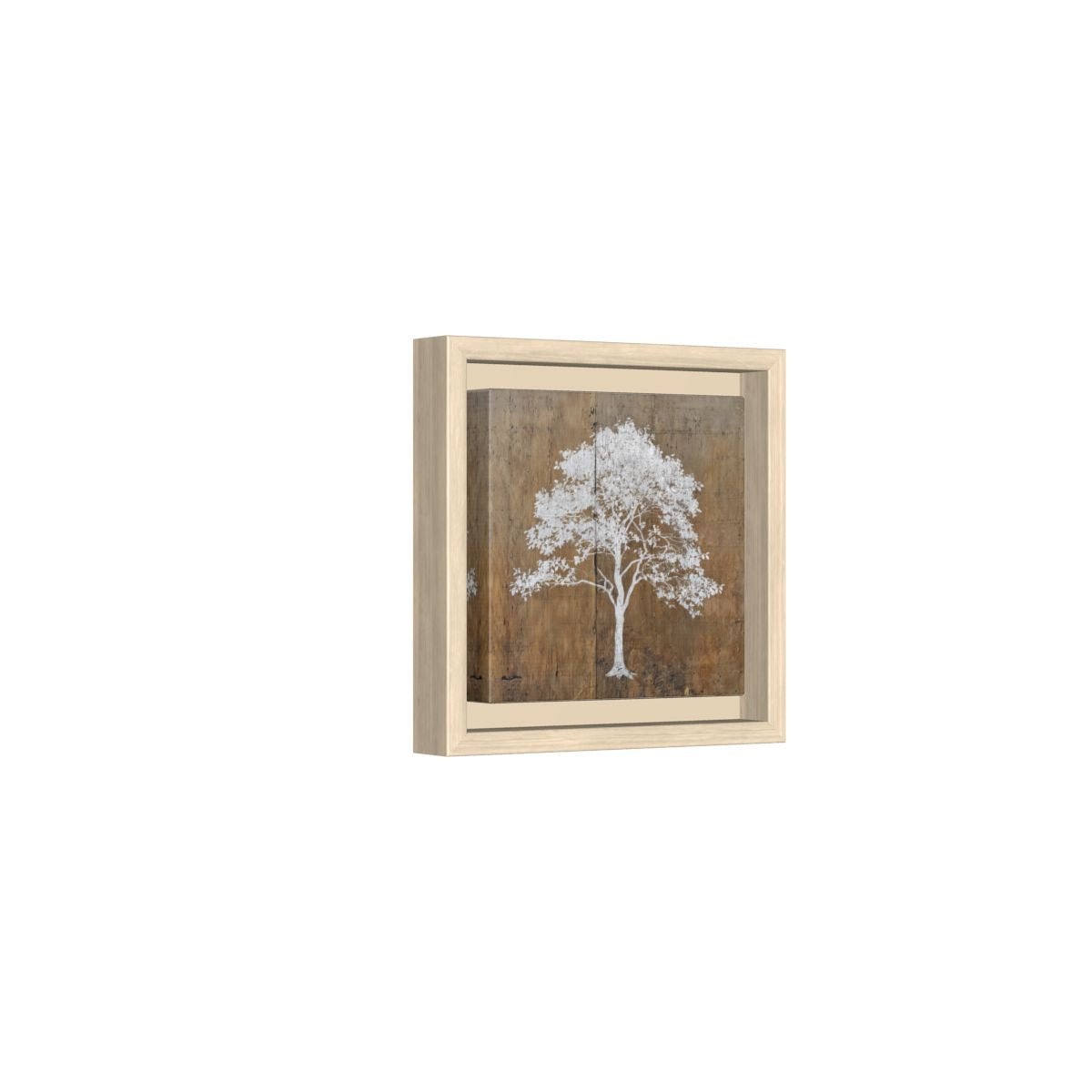 White Tree Silhouette Wall Art – natural wood framed canvas