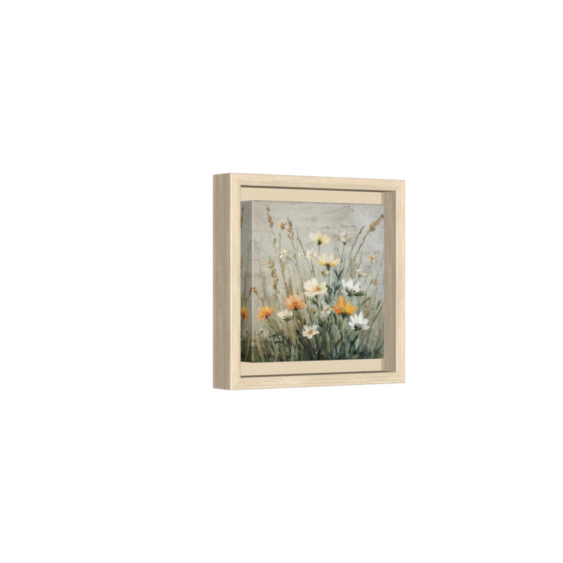 Vintage Wildflower Oil Painting Canvas Art – natural wood framed canvas