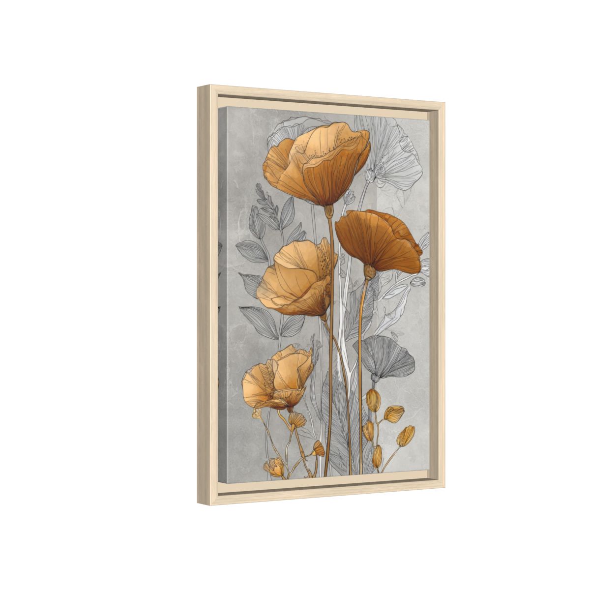 Modern Floral Wall Art Print – natural wood framed canvas