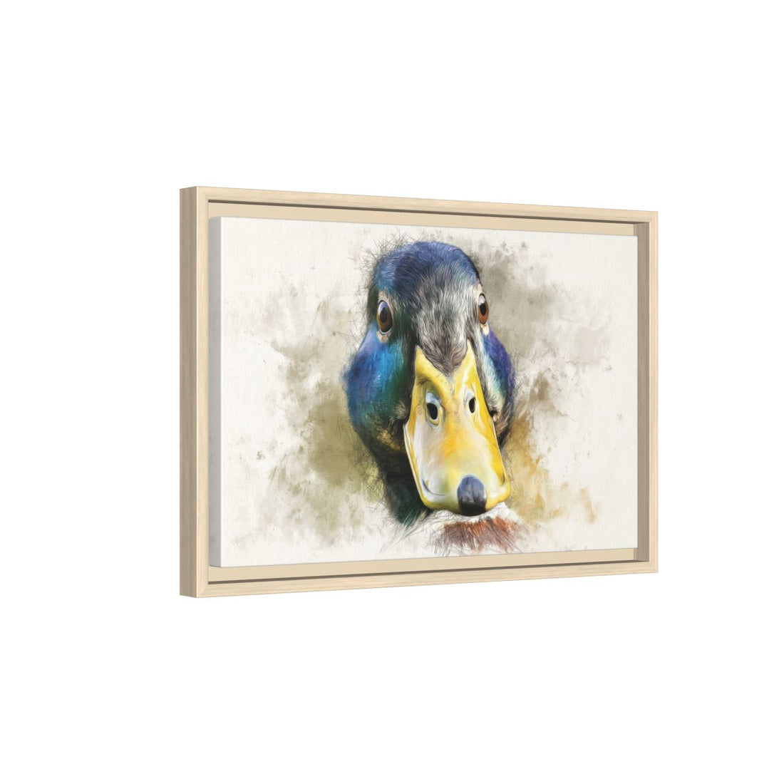Duck Portrait Canvas Wall Art – natural wood framed canvas