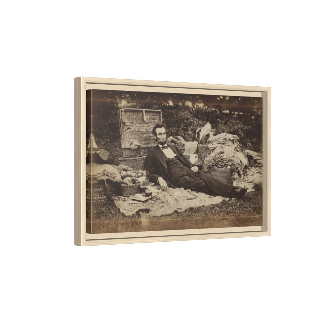 Abraham Lincoln Vintage Picnic Print – natural wood framed canvas