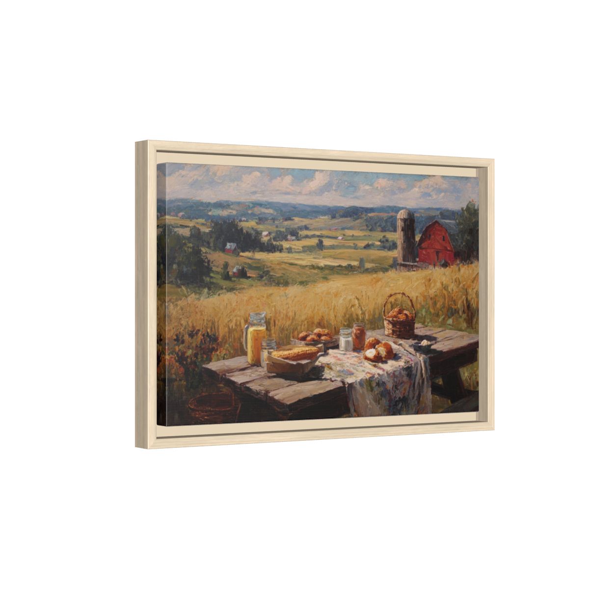 Midwest Farmhouse Still Life Canvas Print – natural wood framed canvas