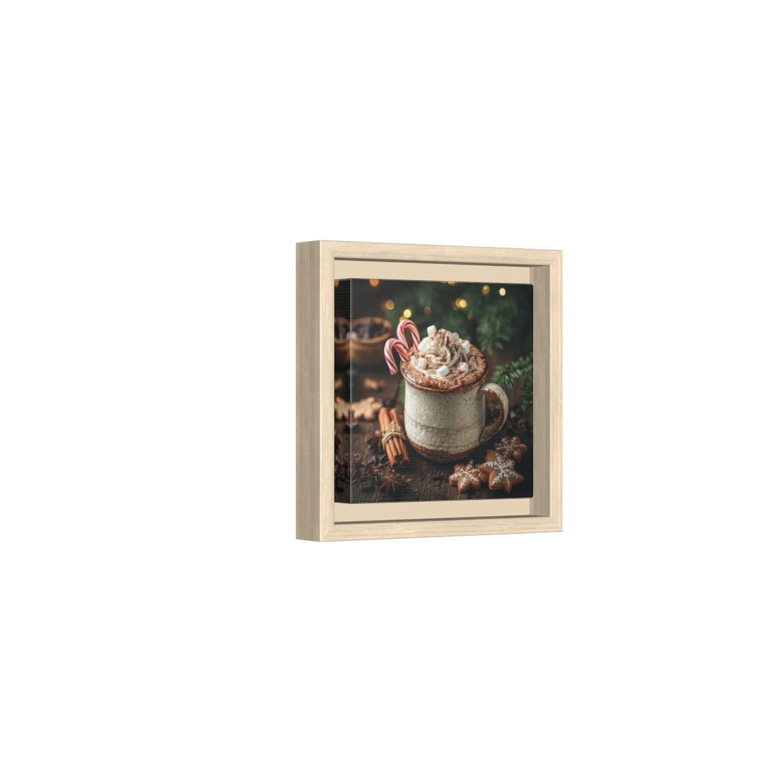 Christmas Hot Cocoa Canvas Wall Art – natural wood framed canvas