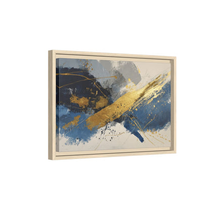 Abstract Gold Blue Canvas Wall Art – natural wood framed canvas