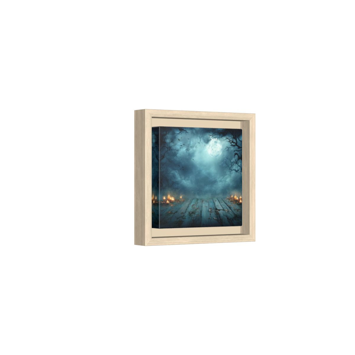 Halloween Moon Canvas Wall Art – natural wood framed canvas