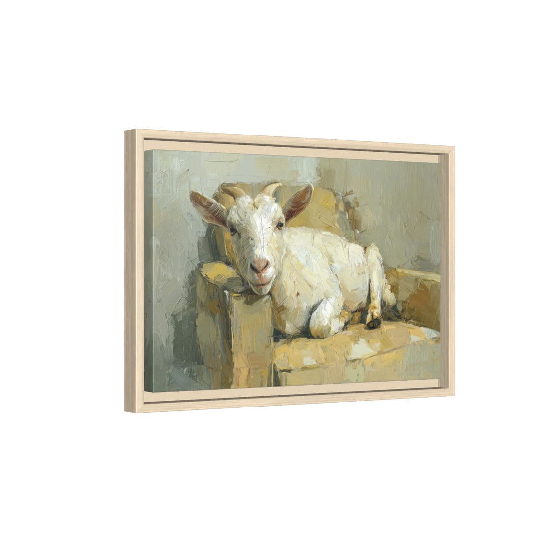 Goat Canvas Wall Art – natural wood framed canvas