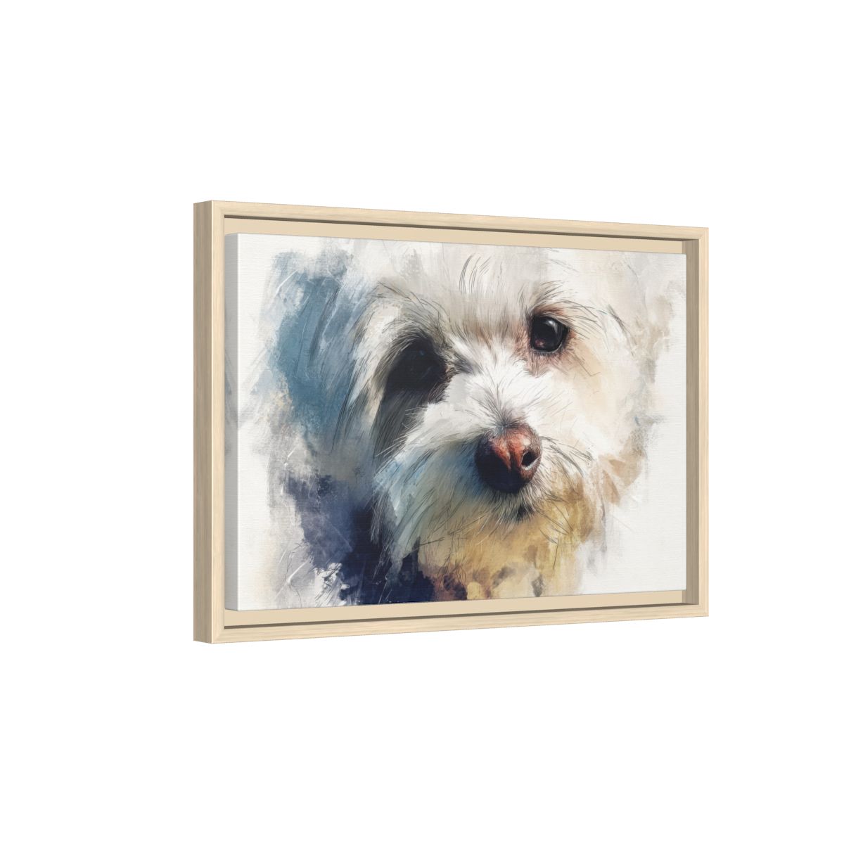 Maltese Dog Portrait Canvas Print – natural wood framed canvas